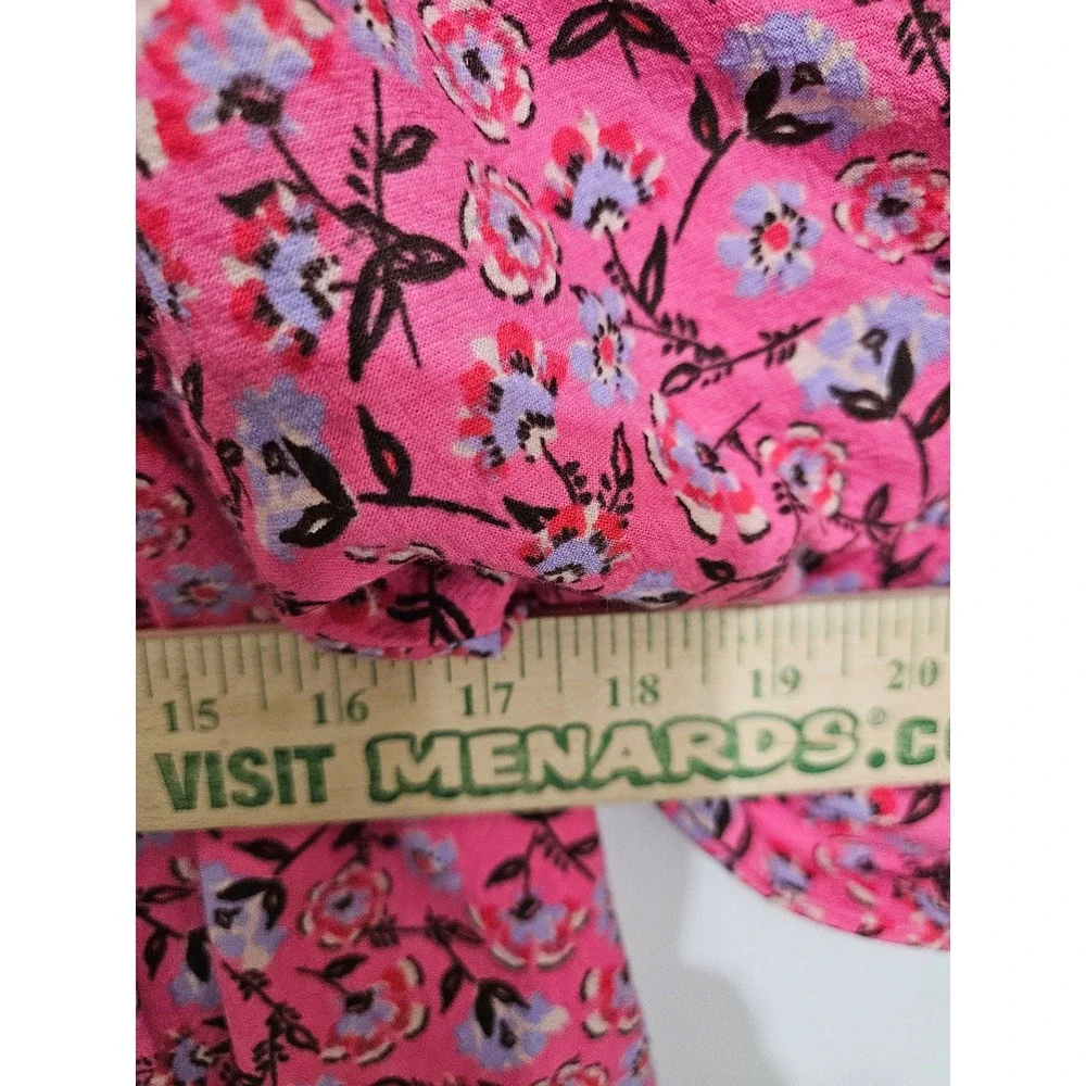Free People M Pink Floral Peasant Blouse 100% Cotton Puff Sleeve Boho Cottagecor
